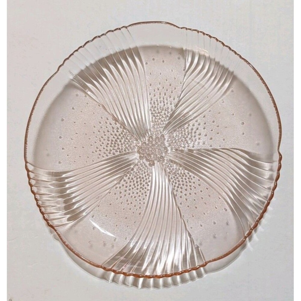 Vintage Libbey Harmony Pink Glass Dinner Plate 9" Bubble Wave Swirl Scalloped